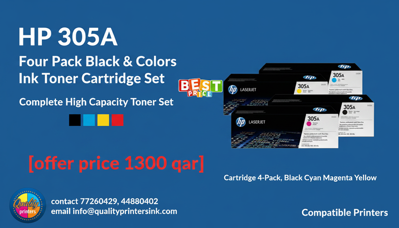 HP 305A Four Pack Black & Colors Ink Toner Cartridge Set - Black/Yellow/Cyan/Magenta